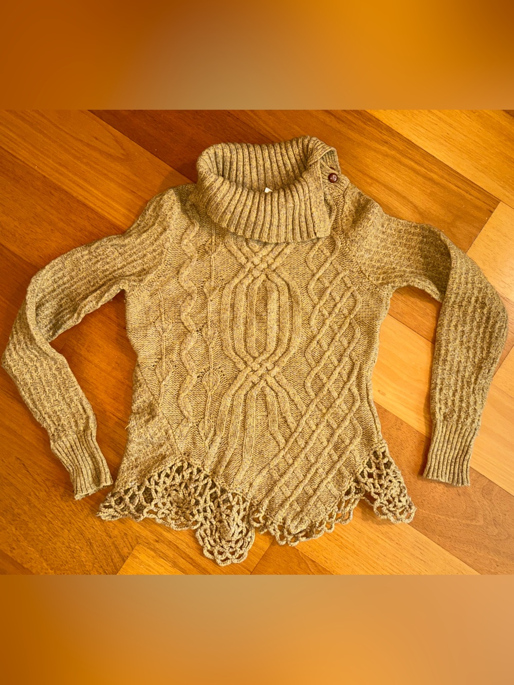 MOTH Anthropologie Crochet Knit Yellow Wool Sweater